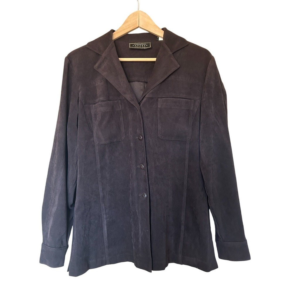 VTG Campagnie Internationale Express‎ Faux Suede Button Shirt Western Brown Sz S